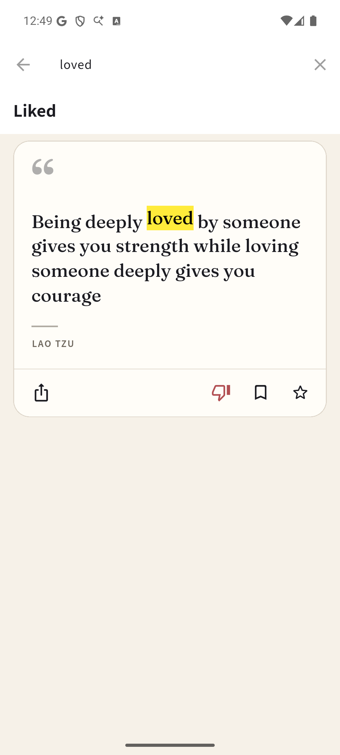 Quoter search results highlighting a matching word